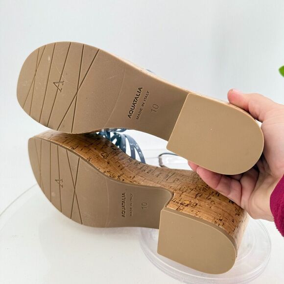 Aquatalia Elene Sandals Women's 10 Blue Leather Platform Cork Slingback Chunky - Picture 10 of 15